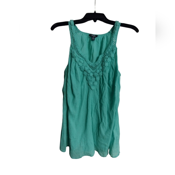 2/$10 Chaps pretty green and crocheted lace flowy tank top Size L - Picture 5 of 7